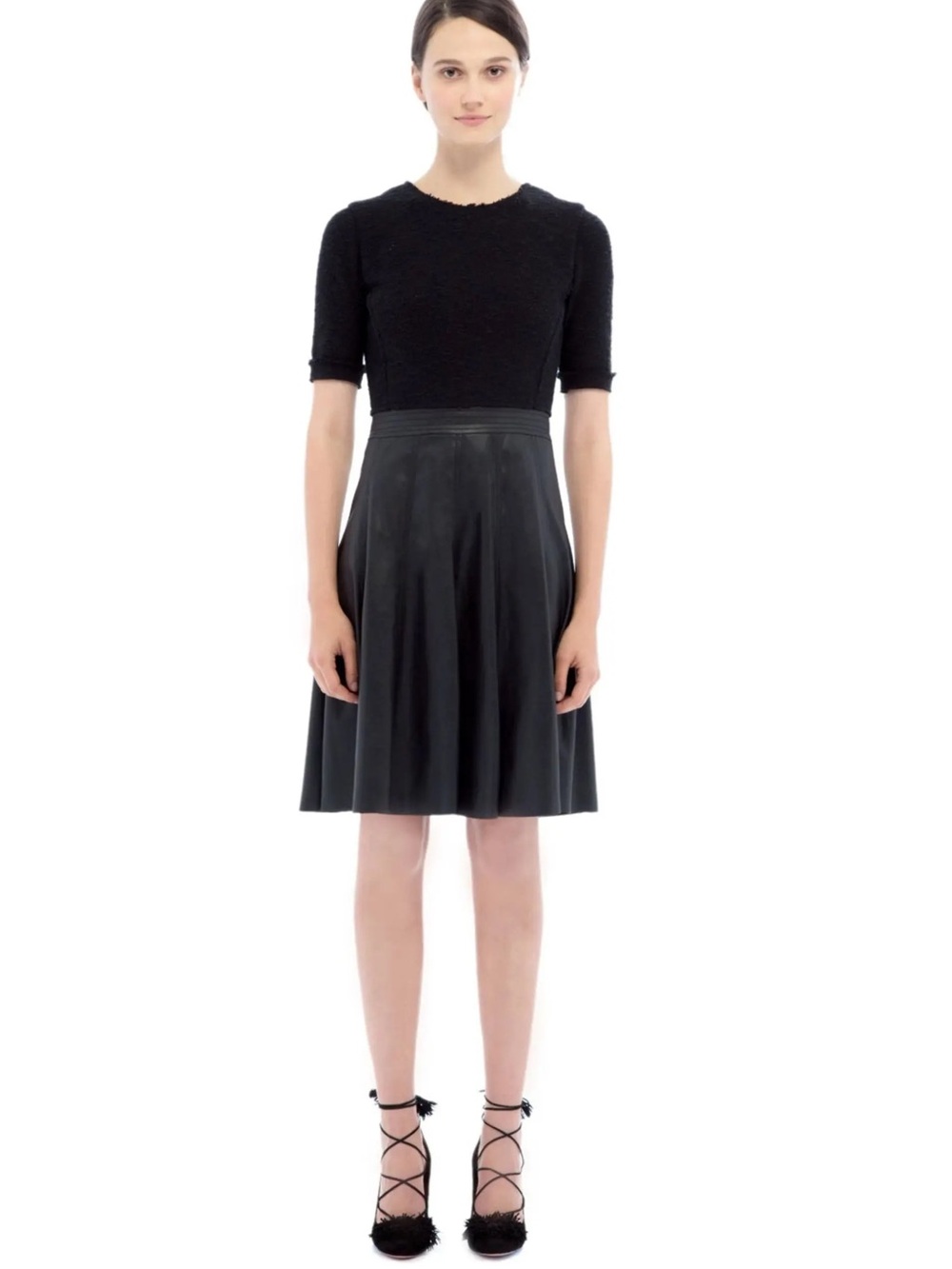 Rebecca Taylor Bouclé Tweed Faux Leather Fit & Flare Dress Minimalist Size 0